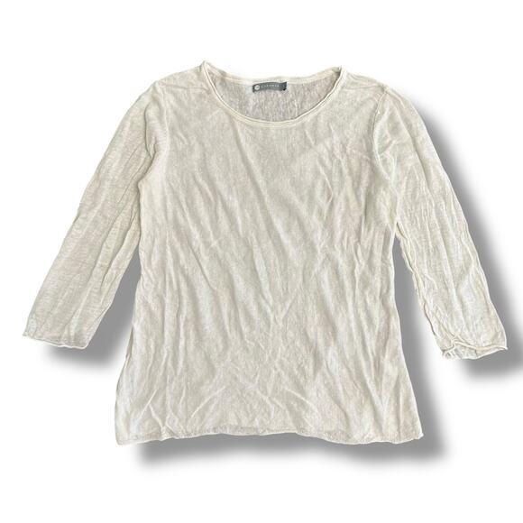 In Cashmere 100% Linen Sheer Knit Top White Lightweight Long Sleeve Size L - Picture 1 of 9